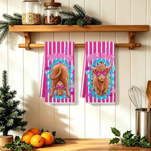 ZHAMEN 2 Pcs Funny Cow Kitchen Towels, Soft Absorbent Waffle Hand Tea Towel - Image 5