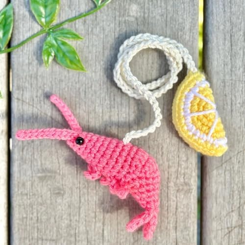 Cute Crochet Cocktail Shrimp Car Decor, Hanging Lemon - Image 2