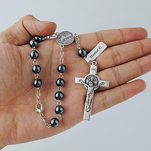 HanlinCC Catholic Car Rearview Decade Rosary St. Benedict Protection Medal - Image 2