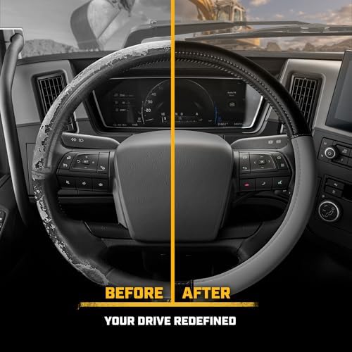 Cat® BigDrive Faux Gray/Black Leather Semi Truck Steering Wheel Cover, Fits RV - Image 5