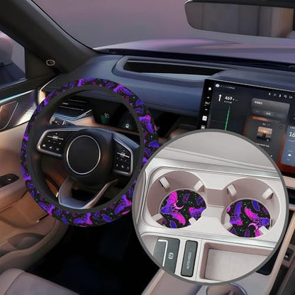 Purple Bat on Starry Sky Steering Wheel Cover - Image 5
