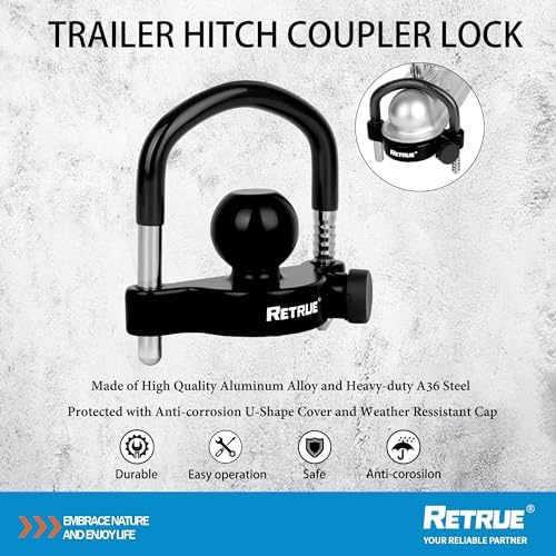 RETRUE Universal Trailer Coupler Hitch Lock, Waterproof Cover & Cap - Image 2