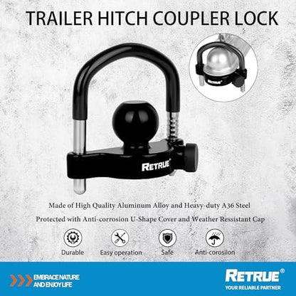 RETRUE Universal Trailer Coupler Hitch Lock, Waterproof Cover & Cap - Image 2