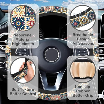 Ethnic Moroccan Floral Flower Steering Wheel Cover - Image 3