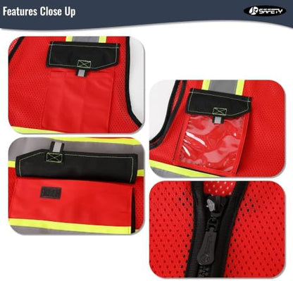 JKSafety Safety Vest for Men Women Hi Vis Reflective Vest JK220 Red 2XL - Image 4