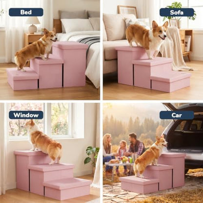 3-Step Wide Dog Stairs with Hidden Storage 18" H, Non-Slip Dog Steps - Image 4