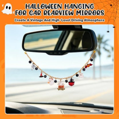 Rislobx Cute Ghost Pumpkin Car Charm, Halloween Mirror Hanging Ornament - Image 5