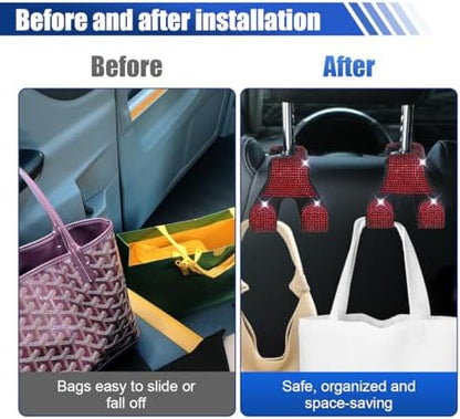 LAINLOY 2PCS Car Seat Headrest Hooks, Shiny Crystal Hanger Holder, Backseat - Image 5