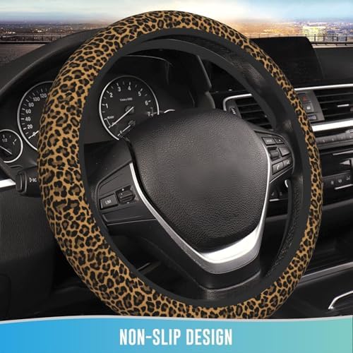 Elastic Steering Wheel Cover, 15 Inch Absorbing Sweat Brown Leopard - Image 2