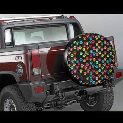 Dog Paw Print Spare Tire Cover Colorful Rainbow Portable Winter Wheel Car Tire - Image 5
