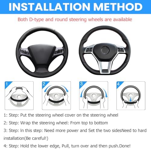 AUCELI 14.5-15 Inch Steering Wheel Cover Non-Slip Leather Black - Image 5