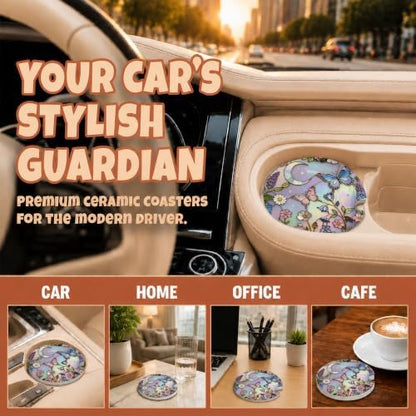 Butterflies Stained Glass Car Coasters, Dreamy Moom Floral Cup Holders - Image 4