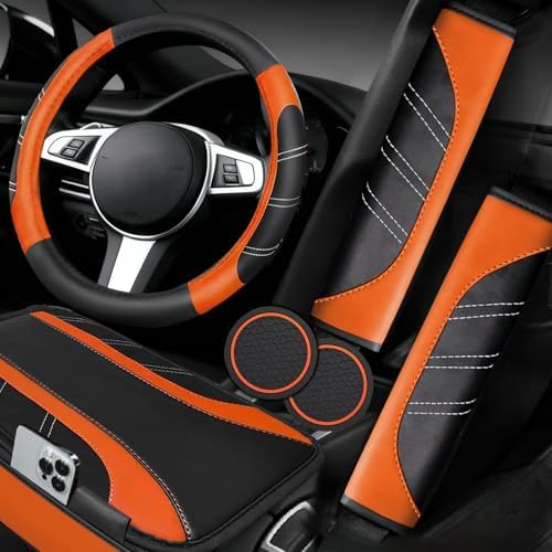 NBTEPEM 6 Pcs Orange Steering Wheel Cover Set, Sport Microfiber Leather by NBTEPEM
