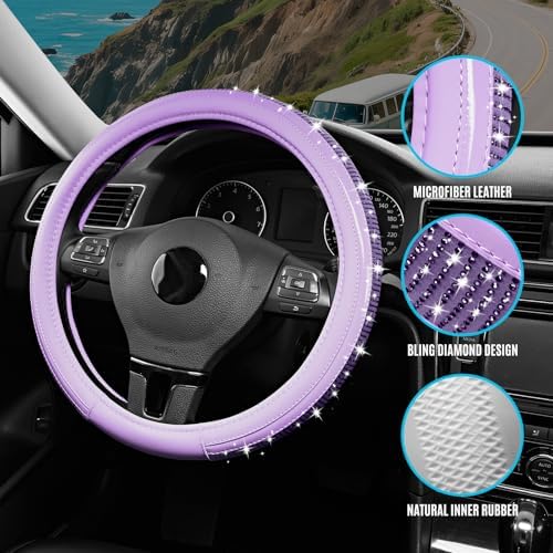 Road Comforts Bling Steering Wheel Cover – Purple Diamond Design, Universal Fit - Image 4