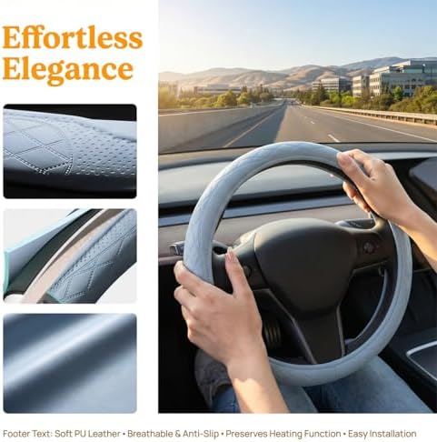 Zpana 14.5-15" Car Steering Wheel Cover, Breathable Soft Leather - Image 6