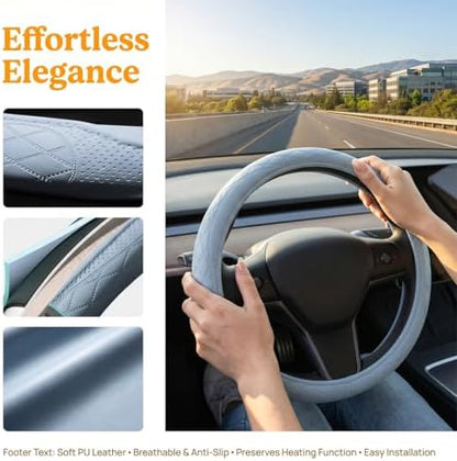 Zpana 14.5-15" Car Steering Wheel Cover, Breathable Soft Leather - Image 6