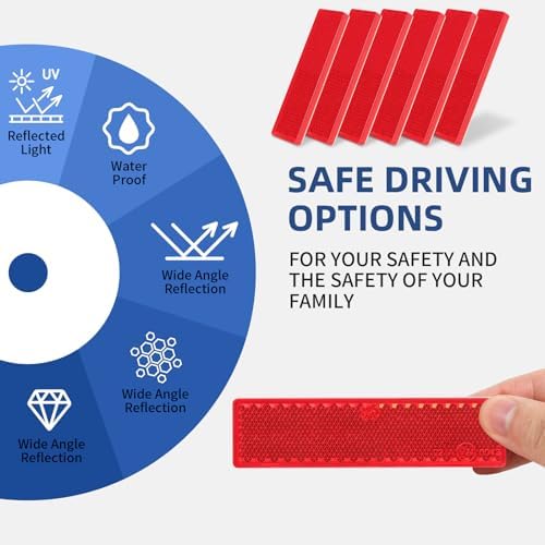 10 Pack Red Reflectors Self-Adhesive Rectangular, Quick Mount - Image 4