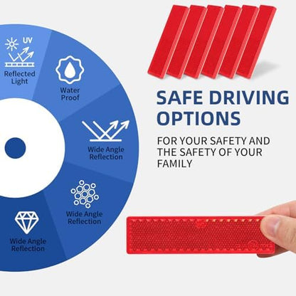 10 Pack Red Reflectors Self-Adhesive Rectangular, Quick Mount - Image 4
