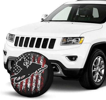 Vintage American Flag Snowmobiling Snowmobile Rider Spare Tire Cover - Image 2