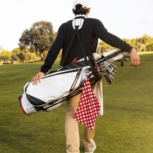 White Polka Dot Bright Red Print Golf Towel 16 x 24 inches, Microfiber Golf - Image 7