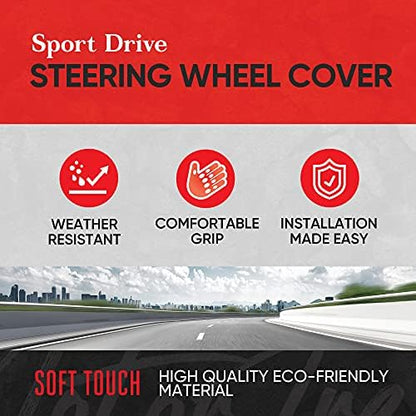 Motor Trend GripDrive Faux Black Leather Steering Wheel Cover - Image 2