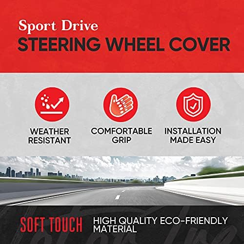Motor Trend GripDrive Faux Black Leather Steering Wheel Cover - Image 2