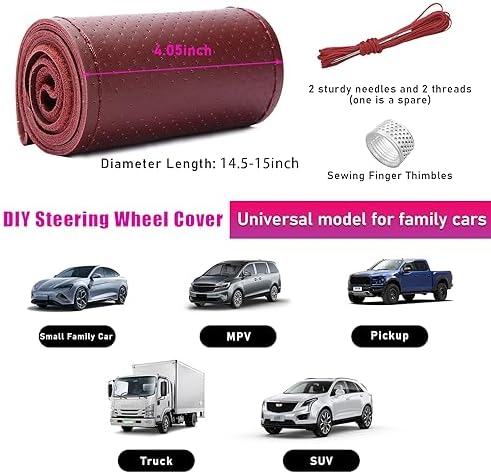 Ziciner Genuine Leather Steering Wheel Cover, Stitch on Wrap, Breathable - Image 2