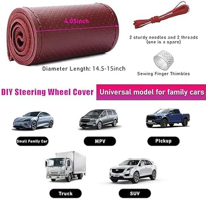 Ziciner Genuine Leather Steering Wheel Cover, Stitch on Wrap, Breathable - Image 2
