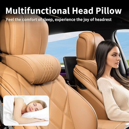 Car Neck Pillow Seat Headrest Memory Foam Palomino Brown, 2 Packs - Image 6