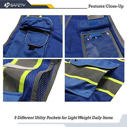 JKSafety Safety Vest for Men Women Reflective Hi Vis JK100 Blue L - Image 2