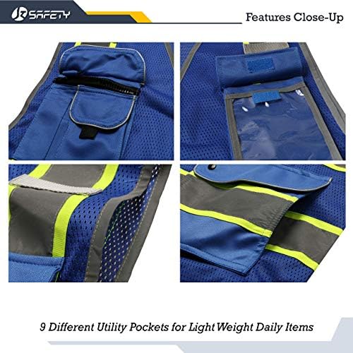 JKSafety Safety Vest for Men Women Reflective Hi Vis JK100 Blue M - Image 2