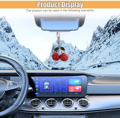 Bling Cherry Car Rear View Mirror Charm, Sparkly Rhinestones Automotive - Image 6