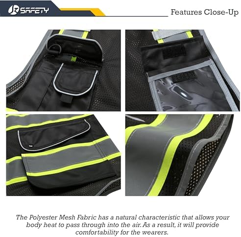JKSafety Safety Vest for Men Women Reflective Hi Vis JK100 Black XL - Image 2