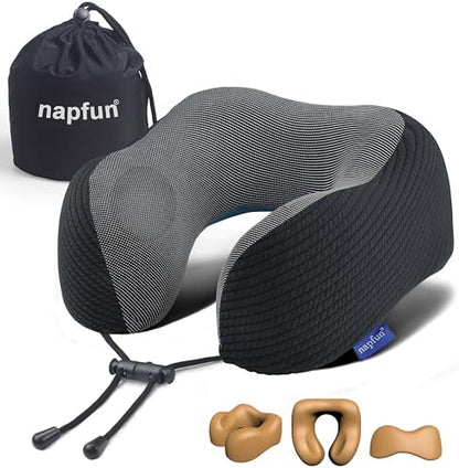 napfun Neck Pillow for Travel, Memory Foam Airplane Pillow, Charcoal Black by NAPFUN