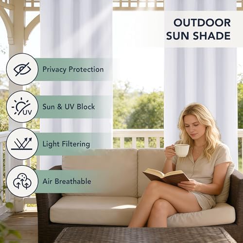 White Outdoor Curtains for Patio Waterproof, 8 Drape Panels - Image 3
