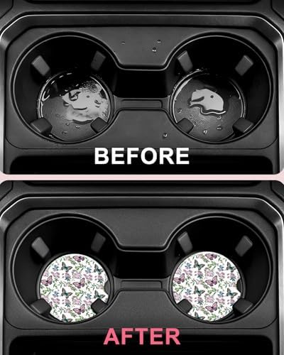 Swooflia Floral Absorbent Ceramic Car Coasters Set of 2, Cute Botanical - Image 4