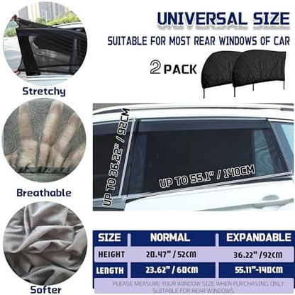 Car Rear Window Screens for Side Windows, 2 Pack Side Window Sun Shades - Image 2