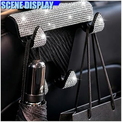 Craedli 2PCS Bling Rhinestone Car Seat Headrest Hooks, Shiny Crystal Auto - Image 5