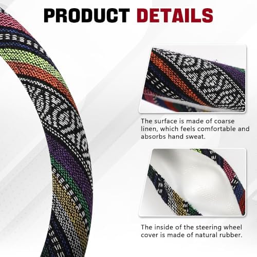 Boho Steering Wheel Cover, 14.5-15" Anti-Slip Flax - Image 3