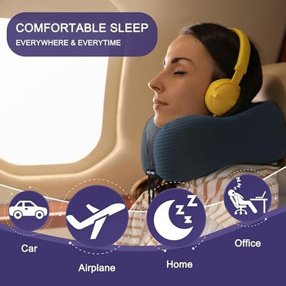 napfun Neck Pillow for Travel, Memory Foam Airplane Pillow, Deep Blue - Image 6