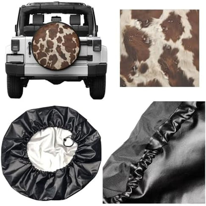Brown Animal Print Spare Tire Covers Cow Cute Dust-Proof Universal Wheel Tire - Image 3