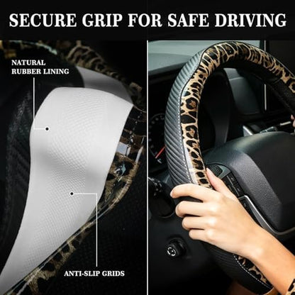 KAFEEK Khaki Leopard Print Steering Wheel Cover - Image 3