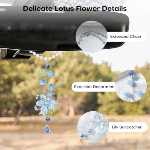 Blue Waterlily Leaf Resin Car Charm – Rearview Mirror Hanging Decor - Image 4