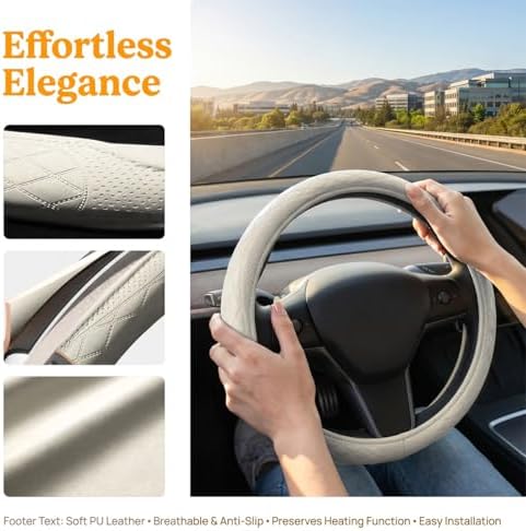 Zpana 14.5-15" Car Steering Wheel Cover, Breathable Soft Leather - Image 6