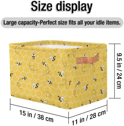 2Pack Yellow with Bees Large Collapsible Storage Bins, Honey Honeycombs - Image 2