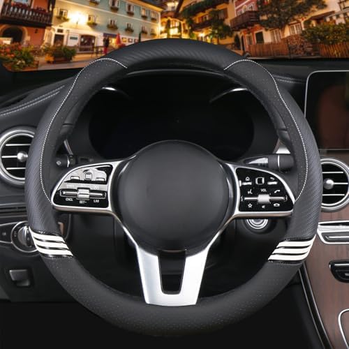 Small 14 inch Cute Leather Steering Wheel Cover Black - Image 2
