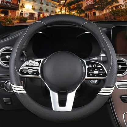 Small 14 inch Cute Leather Steering Wheel Cover Black - Image 2
