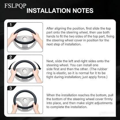 Microfiber Leather Steering Wheel Cover, D-Shape Carbon Fiber Black Wire Trim - Image 6