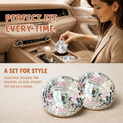 Disco Ball Car Coasters, Retro Coquette Preppy Cup Holders - Image 2