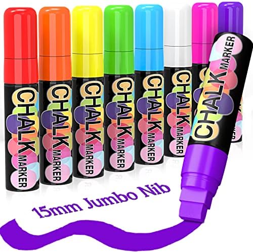 Window Paint Markers for Glass Washable: 8 Pack 15mm Jumbo Liquid Chalk Marker by KERIFI